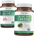 Irlandés Moss &amp; Organic Super Greens (1-Month Supply) Supercharge Duo Bundle - Organic Irish Seamoss - Raw Vegan Superfood (60 Caps) & Organic Greens Powder with 28 Fruits & Vegetables (60 Caps)