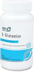 Klaire Labs SFI Health L Glutamine Capsules - 500 Milligrams Hypoallergenic Amino Acids Supplement - Supports Muscle &amp; GI Function - Dairy Free & Gluten Free (100 cápsulas)