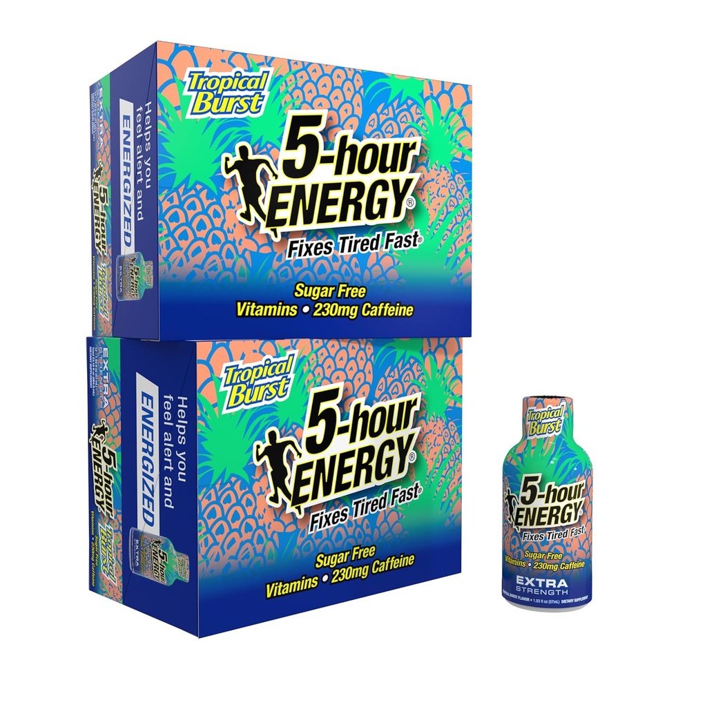 5 horas ENERGY Extra Strength Energy Shot, Tropical Burst Flavor (1.93 oz., 24 Conde) Zero Calories &amp; Sugar-Free 230 mg Zapato Caffeinated, Amino Acids &amp; B Vitaminas, Suplementos dietéticos