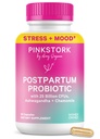 Probióticos de estufa rosa para mujeres postnatales - 30 millones de francos CFUS con Ashwagandha y manzanilla, Esenciales posparto para el equilibrio hormonal, Apoyo al humor, Salud Gut, Bienestar Digestivo, 30 cápsulas