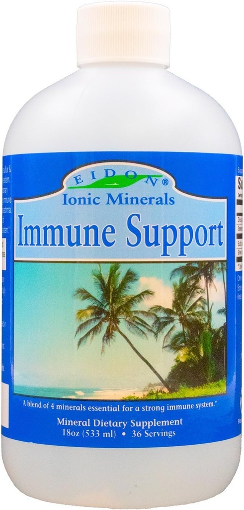 Eidon Ionic Minerals Liquid Immune Support Suplemento con Zinc, Selenium, Maintains &amp; Supports Immune System, Bioavailable, No Additives - 18 oz