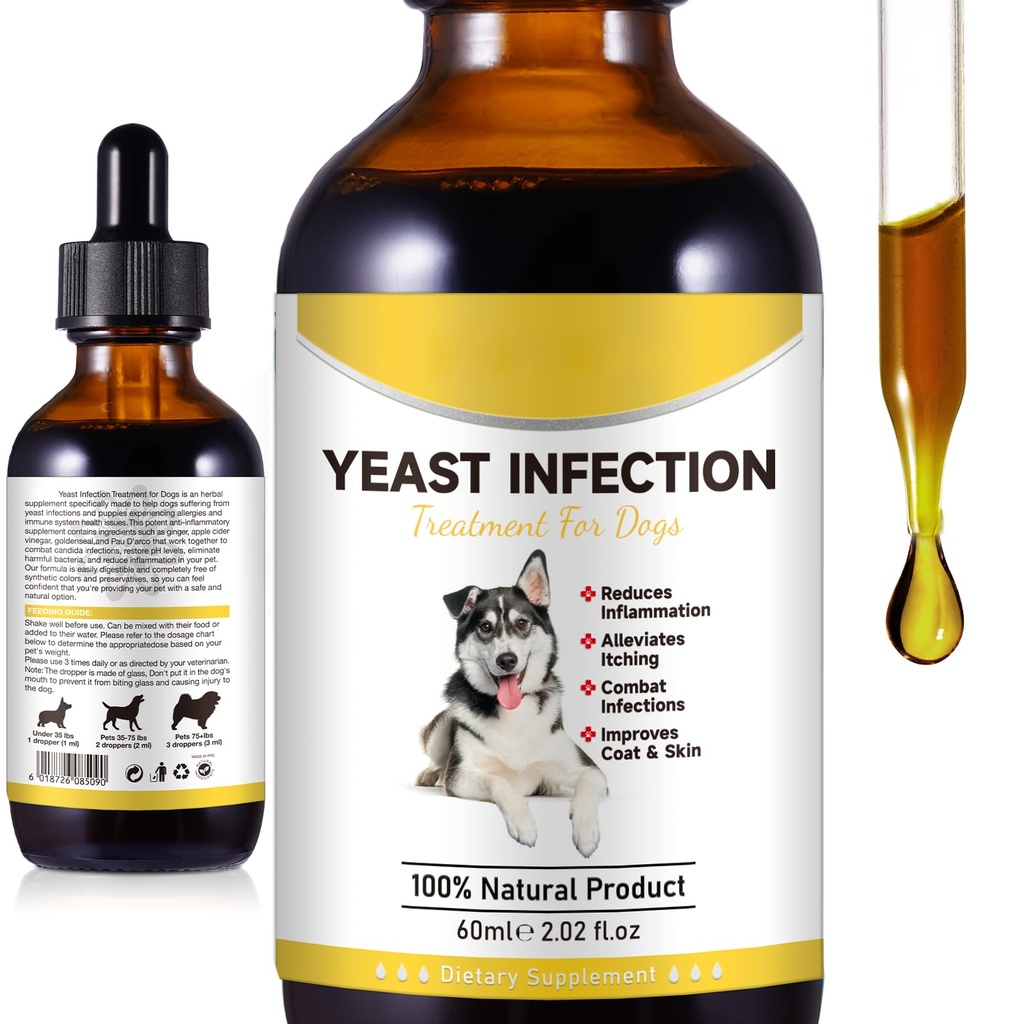 Tratamiento de Infección Natural de Levadura para Perros, Tratamiento de Infección de Perros, Alivio de Alergia de Perros, Ayuda a Apoyar Alivio de Itch, Alivio de Inflamación &amp; Más, Tratamiento de Infección de Ojo para Perros - 2 oz