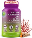 Calcio de base vegetal 500mg (Aquamin) – Magnesio de calcio vegano Zinc D3 con vitamina K2 " Turmérica orgánica: Bono mejorado y salud muscular " , Immune Support for Women " Men - 90 Conde