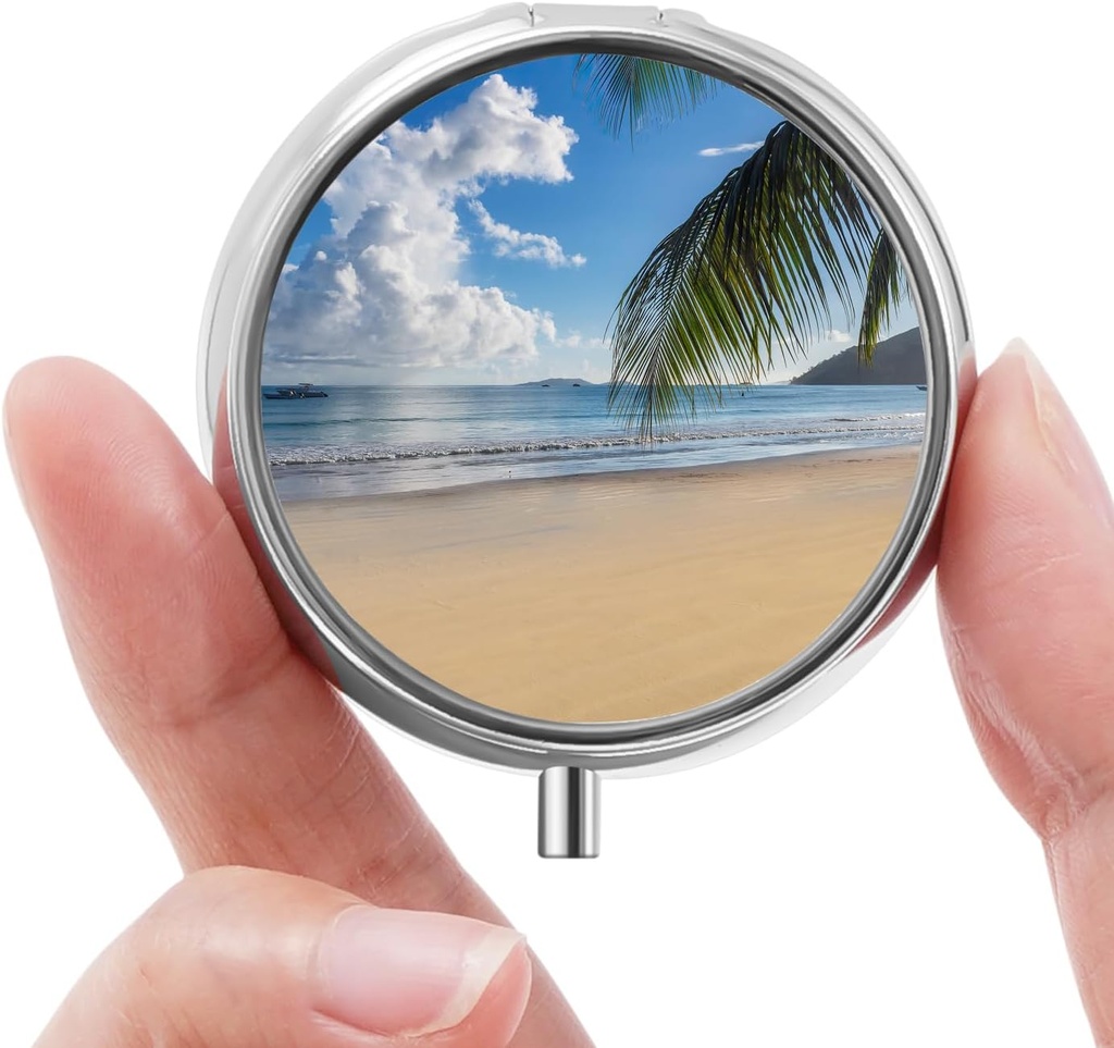 Mini Caja de Pill, Caja de Píldora Pequeña, Caja de Píldora Portátil, Cute Pill Organizer for Vitamins, Medications, Fish Oil and Supplements (Sandy Shore)