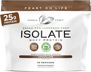 Muscle Feast Grass-Fed Whey Protein Isolate, All Natural Hormone Free Pasture Raised, Whey Isolate Protein Powder for Hombre and Women, Clean, Gluten-Free, Delicious Isolate Protein - Chocolate, 2lb