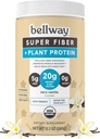 Bellway Super Fiber + Protein Powder, Psyllium orgánico sin azúcar Suplemento de fibra de cáscara con 20g Proteína vegetal por ser, muy vainilla, 12.7 oz