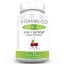 Mauricettes Chewable Vitamin D3 with K2 – 2-in-1 Bone & Heart Health Support – Immune Booster – Natural Cherry Flavor – 90 Tablets for Adults & Kids