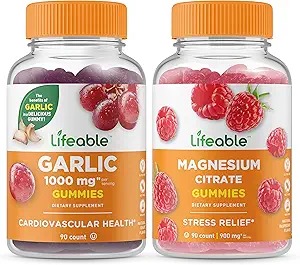 Lifeable Garlic 1000mg + Magnesium, Gummies Bundle - Great Tasting, Vitamin Supplement, Gluten Free, GMO Free, Chewable Gummy