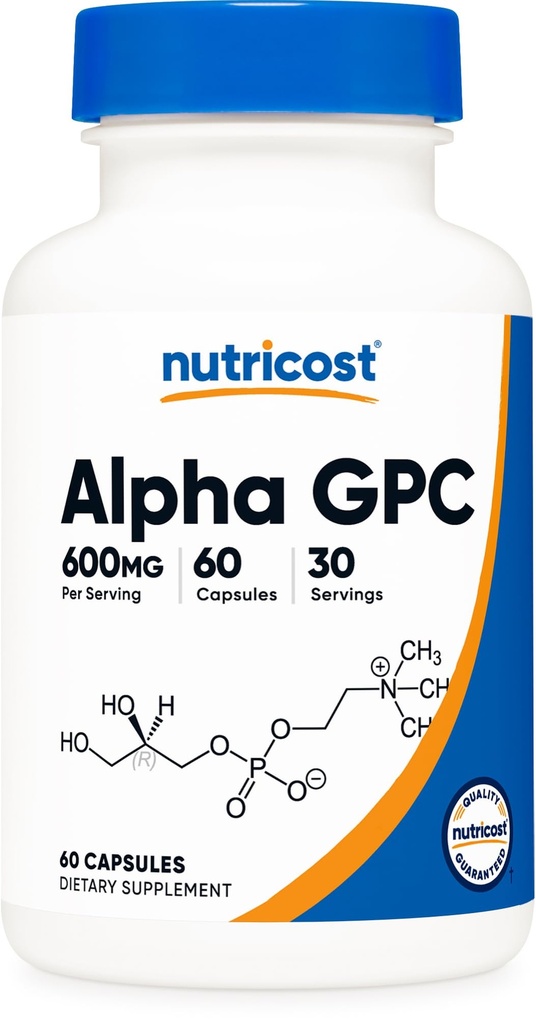 Nutricost Alpha GPC 600mg, 60 cápsulas vegetarianas - No GMO y Gluten Gratis, 300mg por cápsula