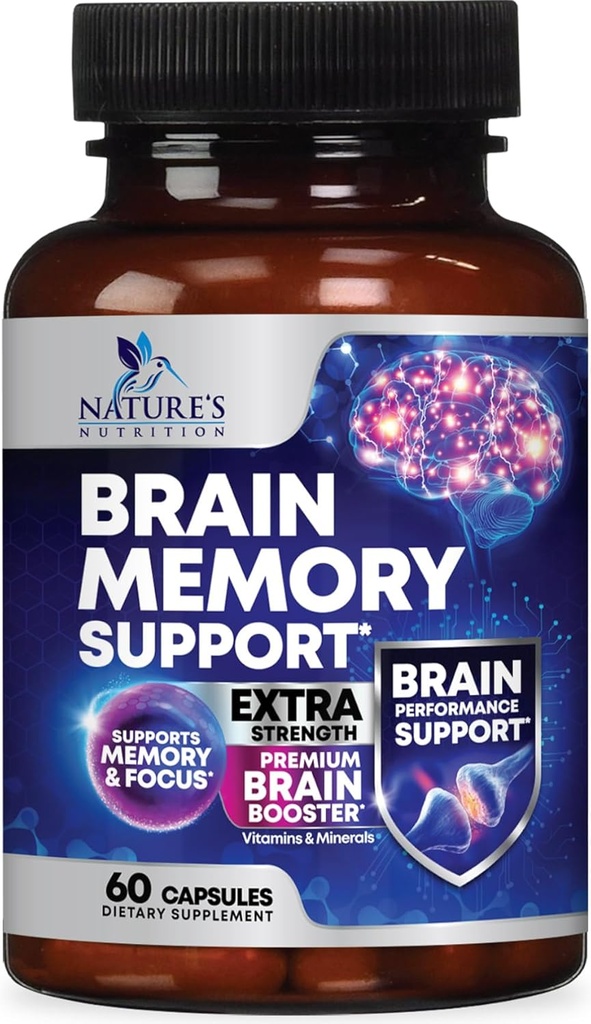 Plantillas de suplemento de memoria cerebral - 3X Nootropía de fuerza para la concentración, claridad y apoyo en foco - Vitaminas cognitivas de salud cerebral con Bacopa, fosfatilserina " DMAE, brote cerebral - 60 cápsulas