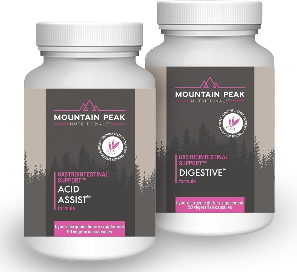 Nutrición de picos de montaña Acid Assist " Digestive Support Combo Pack - Gastrointestinal " Salud digestiva - Enzymes, Probiotics, " Nutrient Support - 90 cápsulas vegetarianas