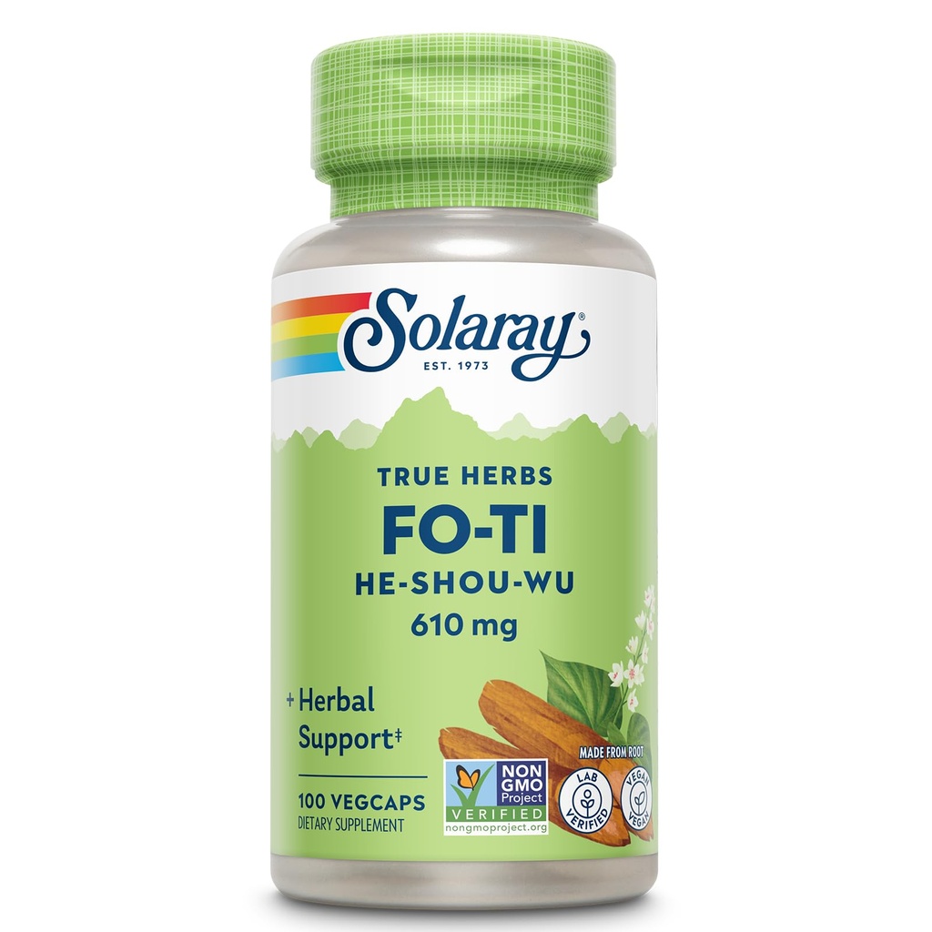 SOLARAY Fo-Ti Capsules - Chinese Herbal Supplement for Men & Women, Support for Herbal Wellness, Vegan, Non GMO, & Lab Verified, 610 mg - 100 Servings, 100 Veg Caps