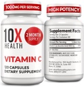 10X Salud Vitamina C 1000mg - 120 Capsules Vitamina C, Ácido ascórbico de alta dosis para la inmunidad, protección antioxidante, Collagen &amp; Tissue Support for Adults - VitaminC 1000 mg - Non-GMO, Gluten-Free