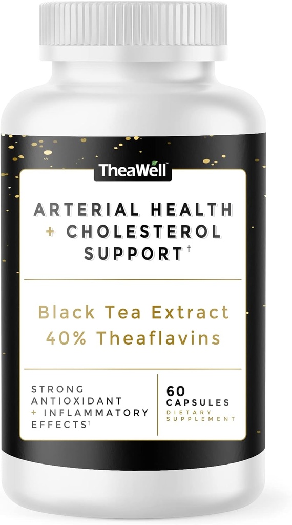 TheaWell Natural Arterial Health + Cholesterol Support - 60 Conde, Black Tea Extract, Theaflavins, Non GMO, Vegan, " Gluten Free