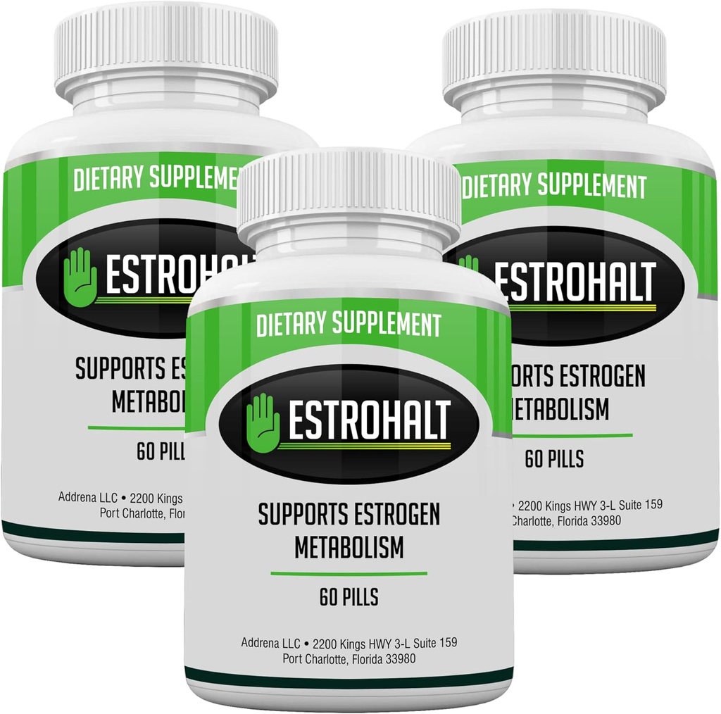 Estro-Halt 3 Pack 180 Tablets- DIM Supplement (Diindolylmethane) and Indole-3-Carbinol (I3C) Best Estrogen-Blocker for Women & Men | Natural Aromatase Inhibitor Vitamin to Help PCOS, Menopause and PMS