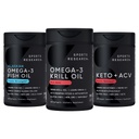 Investigación Deportiva Triple Fuerza Omega 3 Fish Oil, Antártico Krill Oil + Phospholipids, Choline " Astaxanthin Mini-Softgels, Keto Plus ACV 500mg de Apple Cider Vinegar " 1500mg goBHB Ketones exógenos