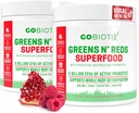 GOBIOTIX Super Verdes y Rojos Polvo - Superalimentos Rojos y Verdes - Suplemento Probiótico - Enzimas Digestivos y Polvo de Hoja - Suplemento dietético Orgánica Total de Alimentos (Pom Raspberry, 2 Pack)
