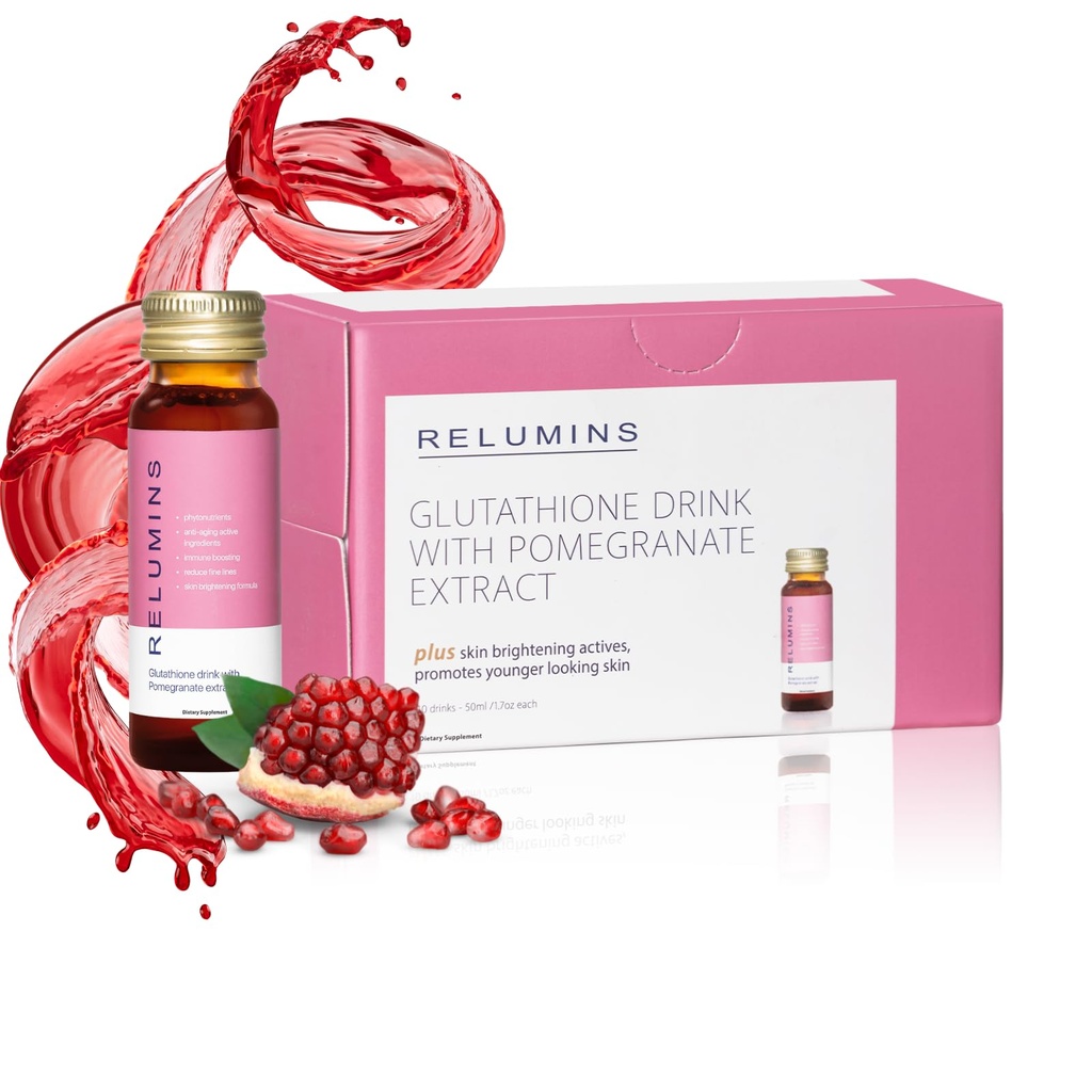 Relumins Glutathione Hydration Shots - Post-Summer Skin Recovery " Cold Weather Hydration - Collagen-Boosting " Made in USA - Pomegranate Flavor – 10 Bottles x 50 ml