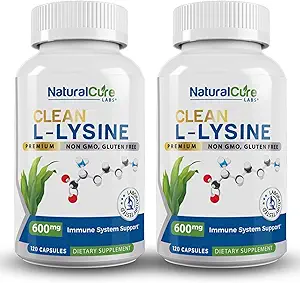 Laboratorios de Cure Natural Limpio L-Lysine 600mg, 120 cápsulas ¦ Vegan, No GMO, &amp; Gluten Free