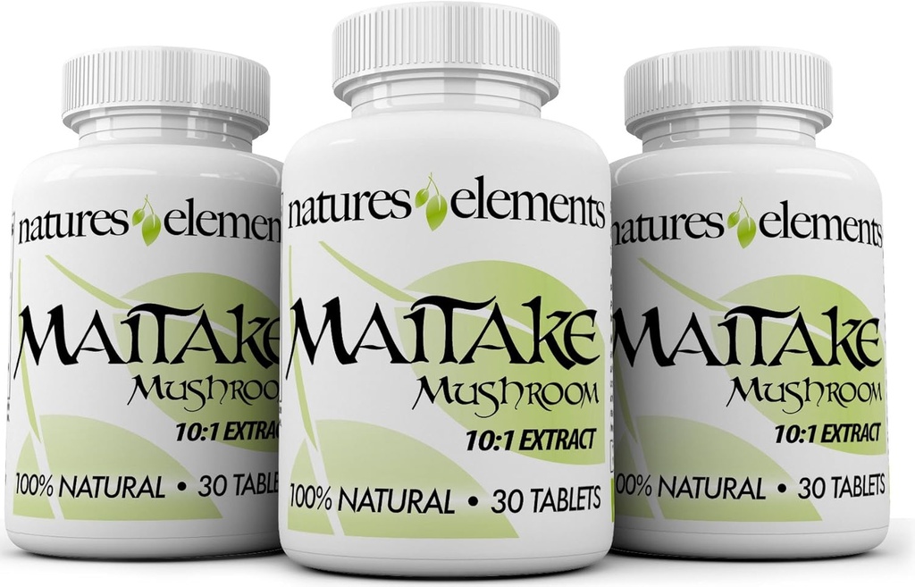 Maitake Mushroom – Pack de 3 – 10:1 Extracto – 500 mg Tablas – Estándarizado 30% Polisacáridos – 1 Mes de Suministro Cada – 100% Natural, Vegetariano Seguro