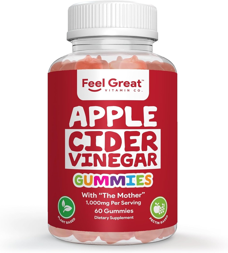 Siente grandes vitaminas Manchas de vinagre de manzana – ACV con la madre para el apoyo digestivo y bienestar diario – Vegan, no GMO, 60 Gummies