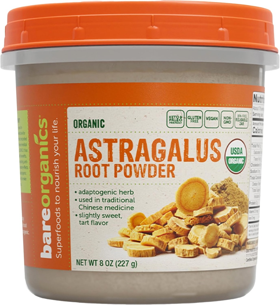 BareOrganics Organic Vegan Astragalus, 8 onzas