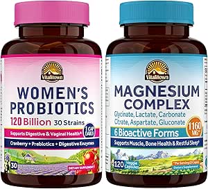 Vitalitown Probiotic + Magnesium Bundle (Pack of 2) ← Probióticos femeninos (Ítem 1) &amp; Complejo de Magnesio (Ítem 2) Silencio 30 cápsulas probióticas &amp; 120 cápsulas de magnesio