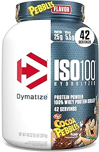 Dymatize x Cocoa Pebbles ISO100 Whey Protein Powder Isolate, 25g of Protein, 5.5g BCAAs, 120 Cal., Gluten Free, 1g Fat, 1g Sugar, 2g Carb (42 Servings)