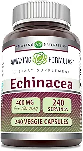 Amazing Formulas Echinacea Suplemento Silencio 400 Mg Por Serving TEN 120 Veggie Capsules ← No-GMO TEN Gluten Free TEN Made in USA