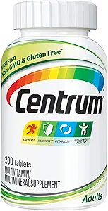Suplemento Multivitamina/Multimineral de Adulto Centrum con Antioxidantes, Zinc, Vitamina D3 y B Vitaminas, Gluten Free, Ingredientes no transgénicos - 200 Condes