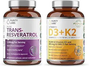 Purity Labs Vitamin D3 K2 & Pure Trans-Resveratrol Supplement