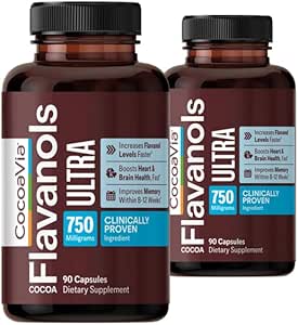 CocoaVia Memory+ Brain Supplement, 60 Day, 750 mg Cocoa Flavanols, Memory & Brain Booster, Vegan, Plant Based,180 cápsulas