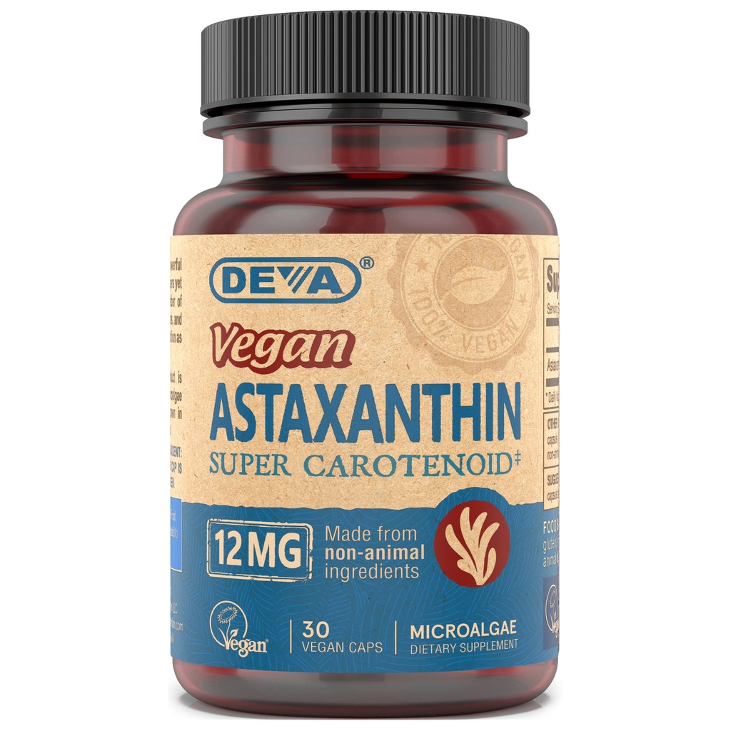 DEVA Nutrition Vitamins Astaxanthin 12mg, Vegan, Made from Haematococcus Pluvialis Microalgae, 30 Capsules, 1-Pack