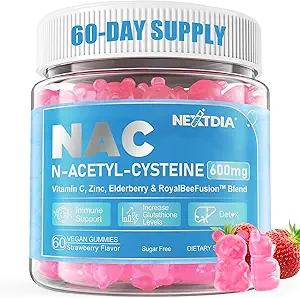 NAC Gummies for Kids &amp; Adults, Chewable N-Acetyl Cysteine Supplement 600mg 1000mg w/Vitamin C, Zinc, Elderberry for Antioxidants &amp; Immune Support, Lung &amp; Liver Health, Sugar Free, 120 Ct