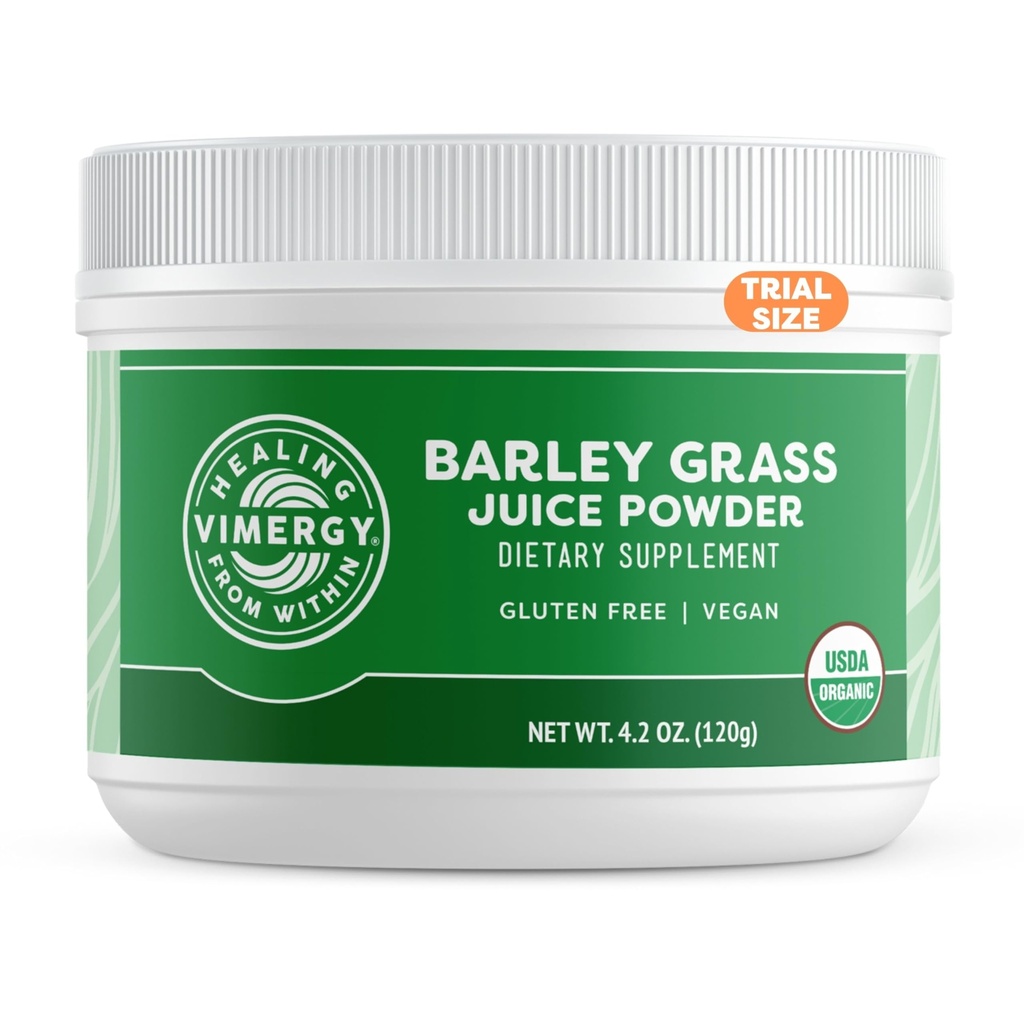 Vimergy Barley Grass Juice Powder Dietary Supplement - 0.8g per Serving (150 Servings) – Clean Superfood Formula – Promueve la salud cardiovascular* – Orgánica, Vegana y Sin gluten – Tamaño de viaje 120g