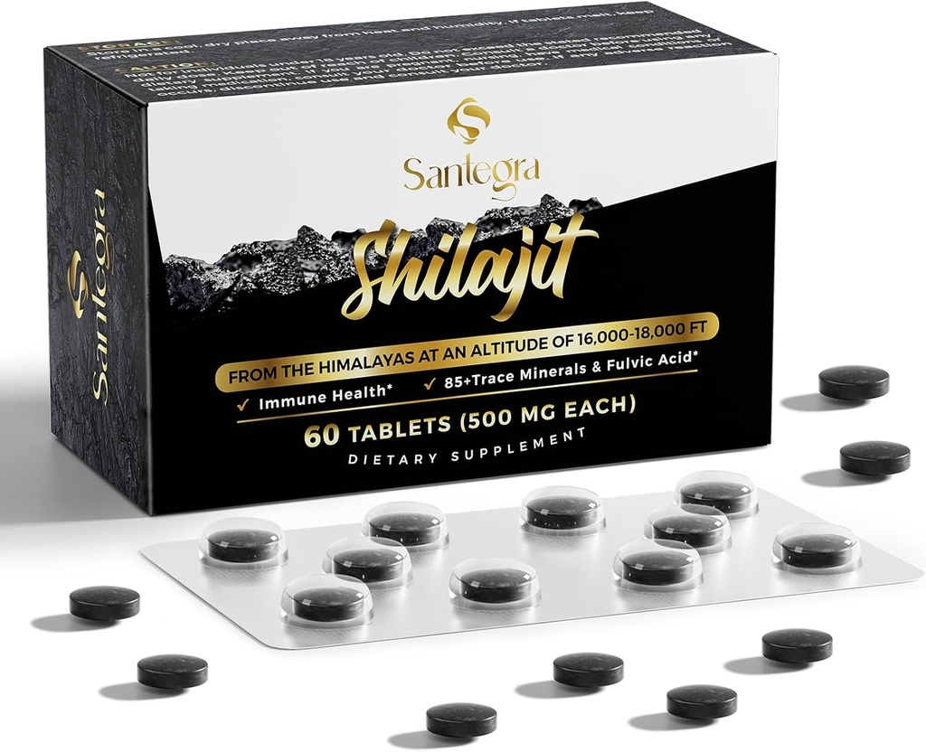 30,000 MG Shilajit Tablets, 100% Shilajit Pure Tablets for Women &amp; Men, Himalayan Organic, Fulvic Acid &amp; 85+ Trace Minerals, Resin Supplement for Energy and Immune System, 60 Condes