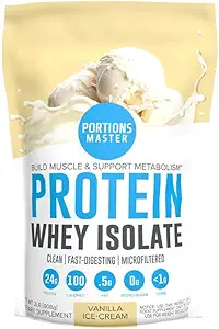 Porciones Master CFM Whey Isolate Protein Powder, 2 LB, 23g Low Carb, Low Fat, Cold-Processed, Fast Absorbing, Muscle Growth & Recovery Support (Vanilla Ice Cream)