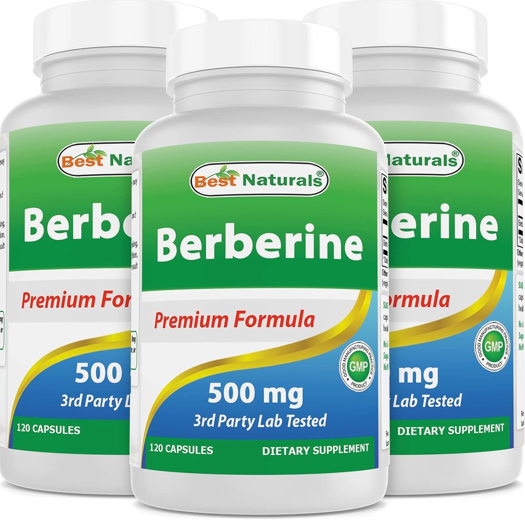 Mejores Naturales Berberina 500mg 120 Capsules - Soporta Función Inmunitaria, Función Cardiovascular & Gastrointestinal (120 Cuenta (Pack of 3))