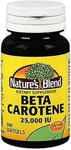 Nature's Blend Beta Carotene 25000 IU - 100 Soft Gels, Pack of 2