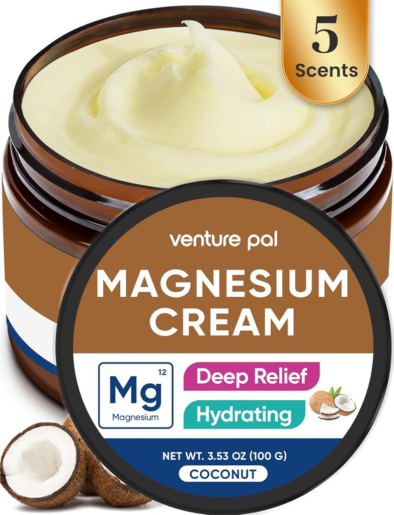 Venture Pal Magnesium Lotion, Topical Magnesium Cream for Sleep, Leg Cramps & Pain, Muscle Relax, Calma, Moisturizing Supplement with Coconut Oil, Shea Butter & Hyaluronic Acid, Safe for Kids