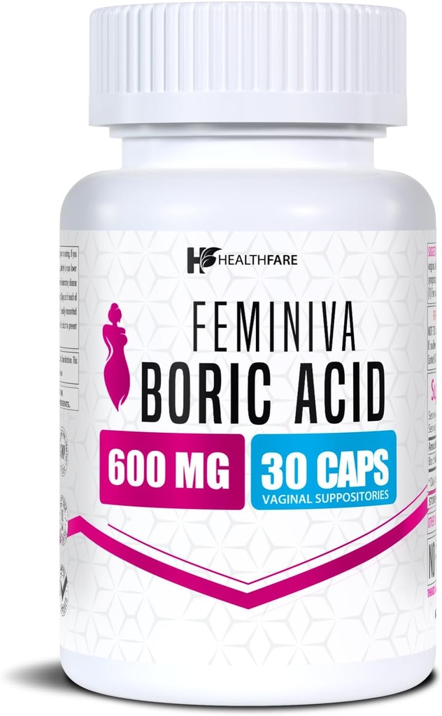 Healthfare Feminiva Boric Acid Vaginal Suppositories ← 30 Cuenta tención 600mg ← Intimate Health Support tención 100% Pure Silencio Made in USA