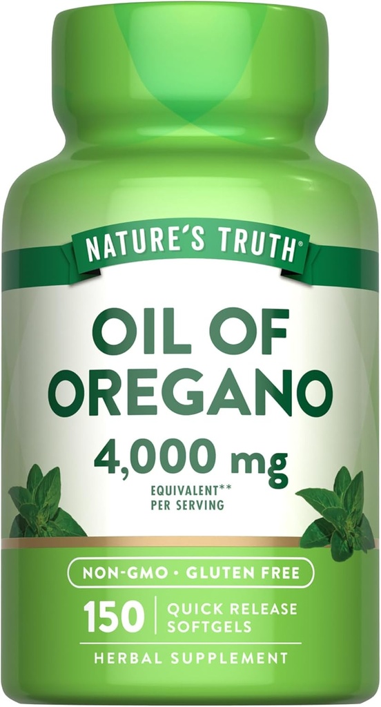 La verdad de la naturaleza Óleo de orégano Softgels TEN 4000 mg ANTE 150 Conde Silencio No GMO &amp; Gluten Suplemento Herbal Libre