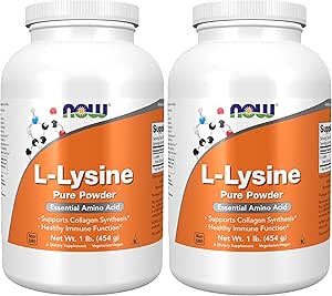 AHORA Suplementos, L-Lysine (L-L-Lysine Hydrochloride) Powder, Supports Collagen Synthesis*, Amino Acid, 1-Pound (Pack of 2)