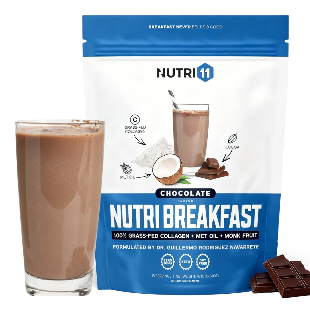 NutriBreakfast by Nutrillermo/Keto Protein Collagen Powder with MCT Oil/MCT Oil Powder/Keto Collagen Peptides with Grass-Fed Bovine Collagen Tipo I " III (15.9, Chocolate)