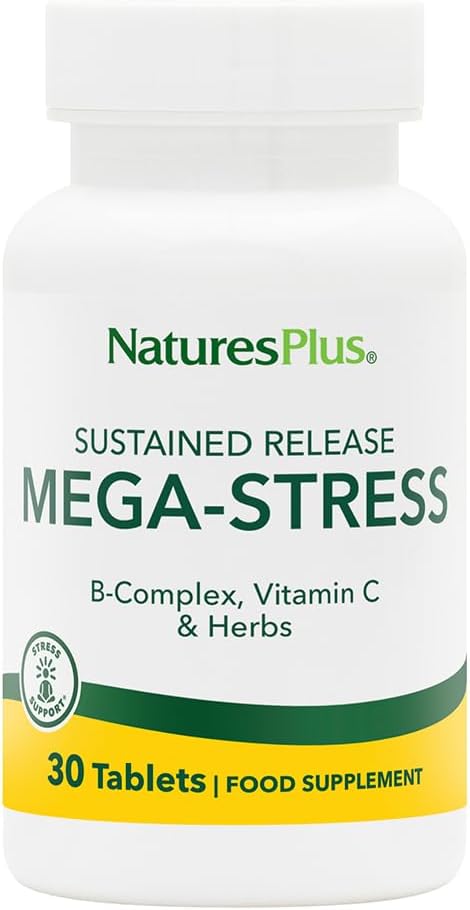 Natures Plus Mega Complejo, Sujetado - 30 Tabletas Vegetarianas - Complejo B, Suplemento de vitamina C, Manzanilla &amp; Herbs - Sin gluten - 30 Servimientos