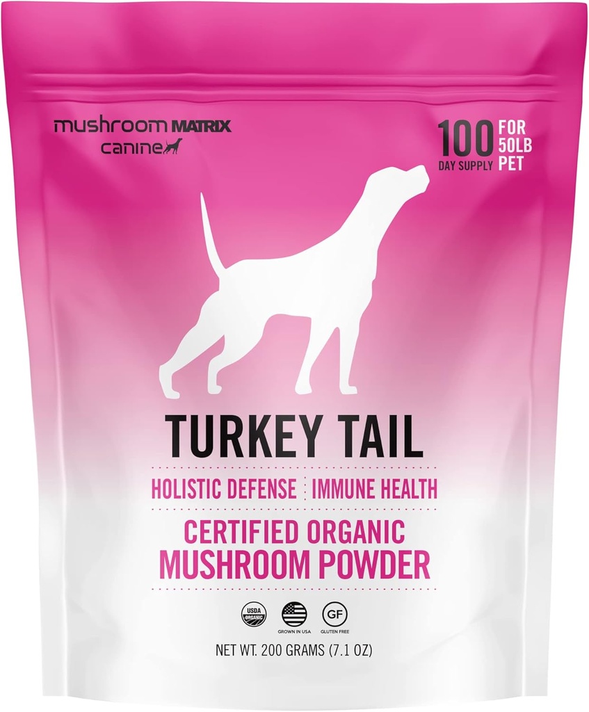 Om Mushroom Matriz Turquía Tail Mushroom Pet Suplemento Polvo, proporciona apoyo a la inmunidad " Holistic Defense for Dogs " Cats, 200 Grams, 7.1 oz