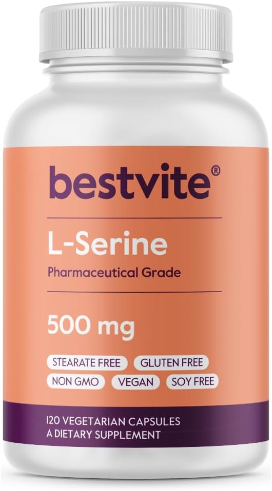 BESTVITE L-Serine 500mg (120 cápsulas vegetarianas) - No Stearates - Vegan - No GMO - Gluten Gratis