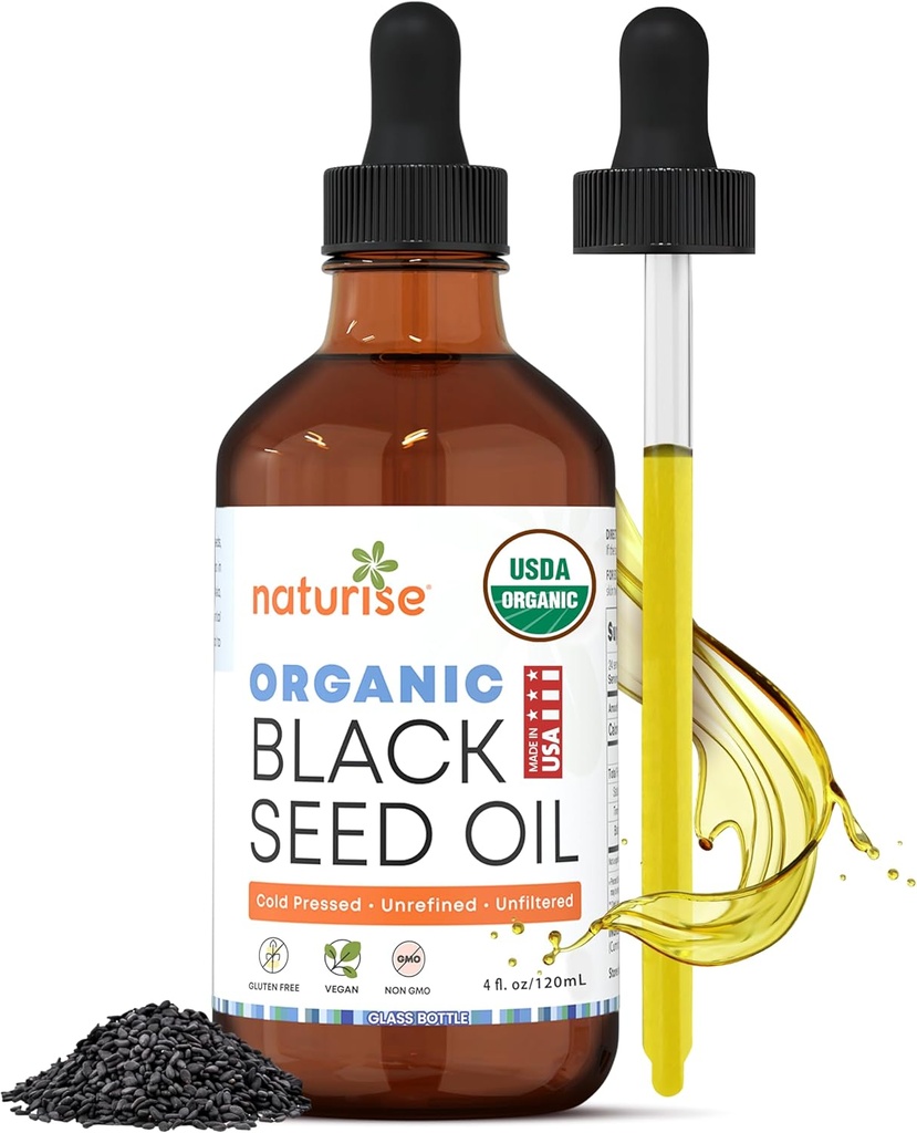 USDA Black Cumin Seed Oil Organic – Nigella Sativa Black Seed Oil Organic Cold Pressed " Unrefined in Glass Bottle – Vegan, Non-GMO Blackseed Nails " Hair Growth Oils (4 fl oz)