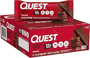 Quest Nutrition Chocolate Brownie Protein Bar, 20g Protein, 1g Sugar, 4g Net Carb, Gluten Free, Gluten Free, 12 Conde