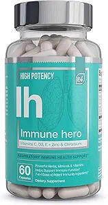 Elementos esenciales Suplemento de Apoyo Inmunitario - con Vitamina C, Zinc, L-Cysteine, Cromo y Más ← Multi-System Inmunity Booster ← Immune Hero 60 Veggie Capsules